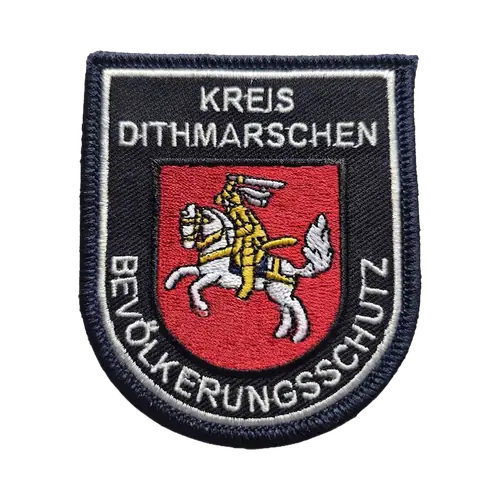 Gestickter Wappen-Aufnäher einer Bevölkerungsschutz-Einheit mit Landeswappen