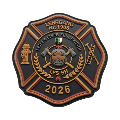 Rubber-Patch in Kreuzform für einen Feuerwehr-Führungslehrgang