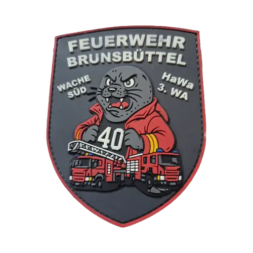 Rubber-Patch einer Feuerwache mit Seehund-Maskottchen
