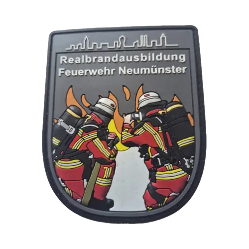 Rubber-Patch einer Feuerwehr-Realbrandausbildung mit Atemschutzträgern
