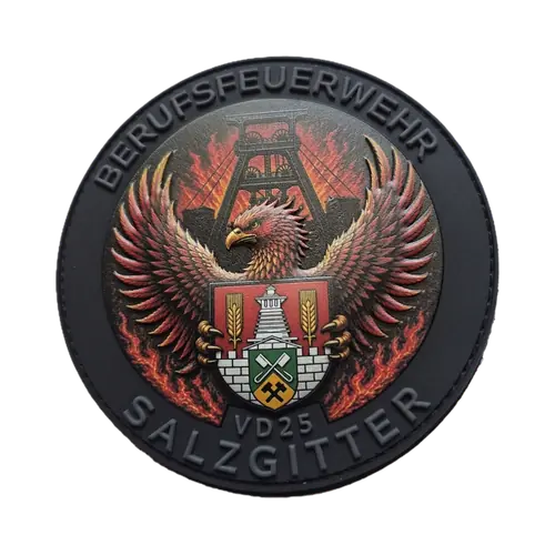Runder Rubber-Patch mit gedrucktem Motiv einer Berufsfeuerwehr