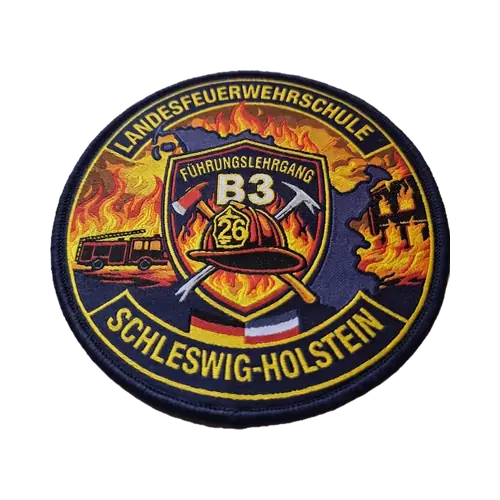 Runder gewebter Patch einer Landesfeuerwehrschule